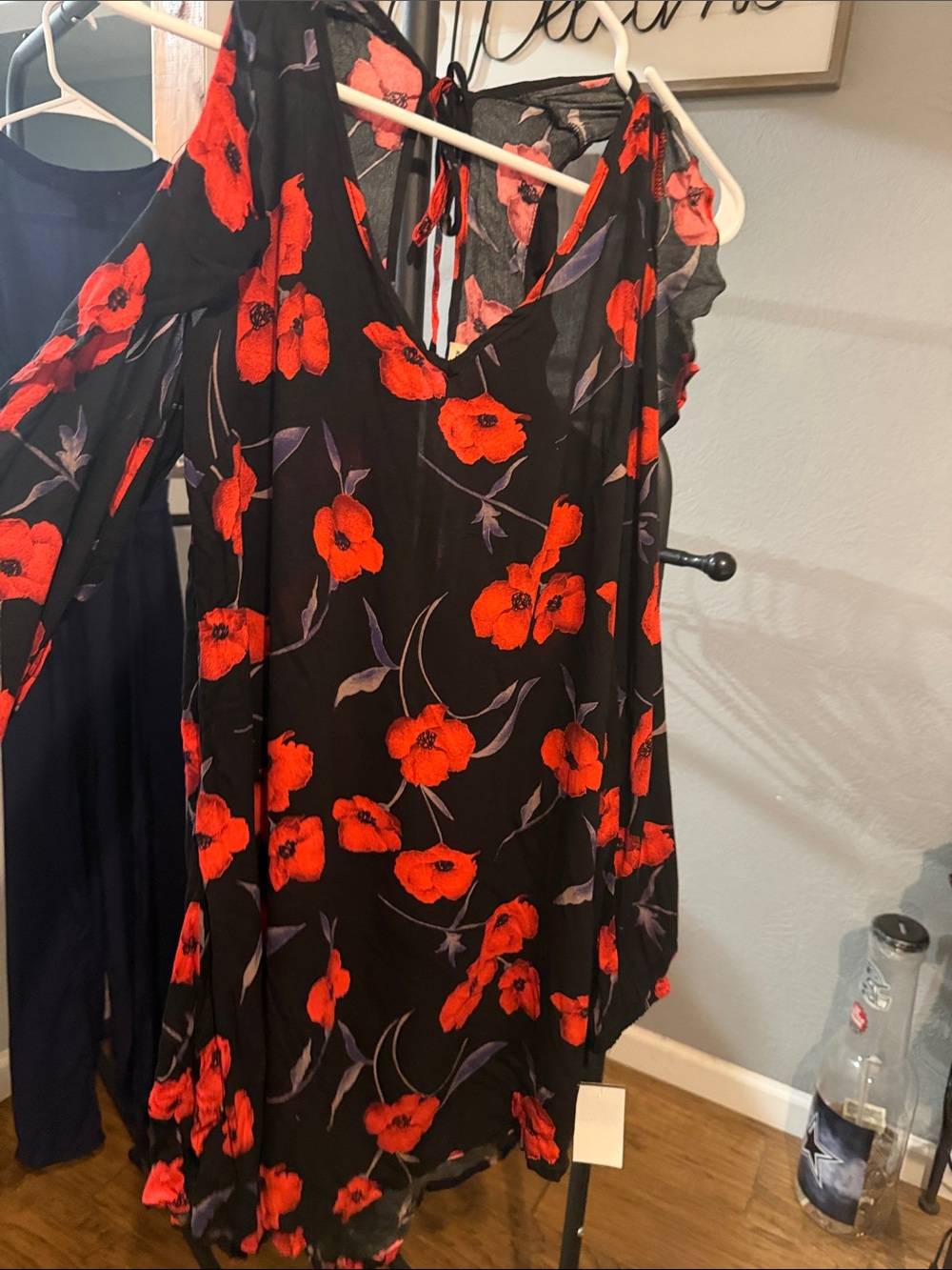 Liberty Love Black Mini Dress with Red Floral Print